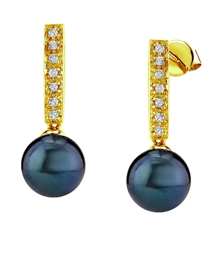 Black Akoya Pearl Dangling Diamond Earrings spt Earrings