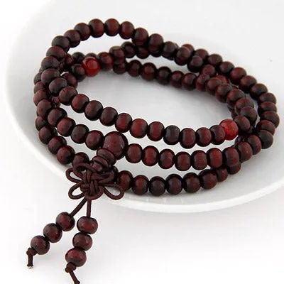 Bracelets 02 B323 ClaretRed Wood Beads Bracelet
