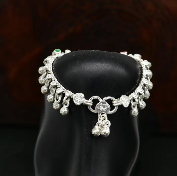 Bracelets 55 handmade solid sterling silver waved jingling bells noisy anklets excellent gifting baby foot bracelet charm kids jewelry ank358 TRIBAL ORNAMENTS