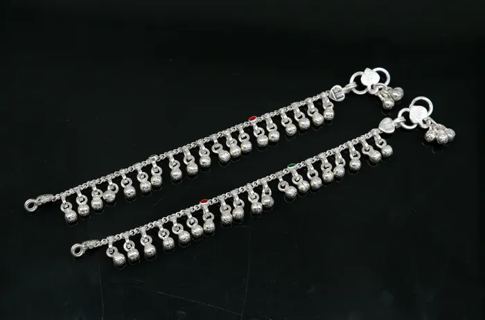 Bracelets 55 handmade solid sterling silver waved jingling bells noisy anklets excellent gifting baby foot bracelet charm kids jewelry ank358 TRIBAL ORNAMENTS