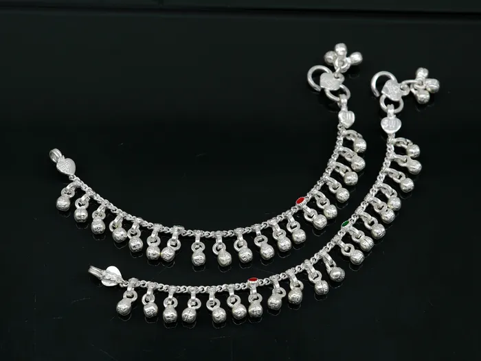 Bracelets 55 handmade solid sterling silver waved jingling bells noisy anklets excellent gifting baby foot bracelet charm kids jewelry ank358 TRIBAL ORNAMENTS