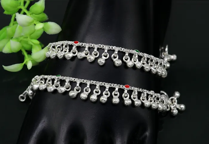 Bracelets 55 handmade solid sterling silver waved jingling bells noisy anklets excellent gifting baby foot bracelet charm kids jewelry ank358 TRIBAL ORNAMENTS