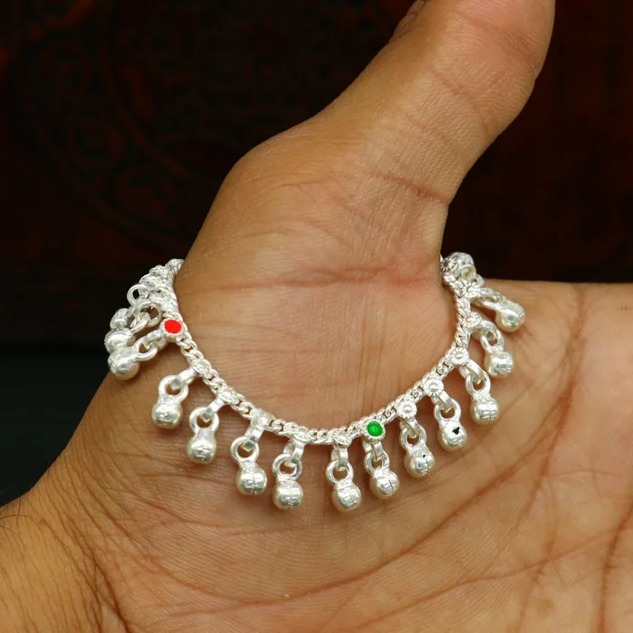 Bracelets 55 handmade solid sterling silver waved jingling bells noisy anklets excellent gifting baby foot bracelet charm kids jewelry ank358 TRIBAL ORNAMENTS
