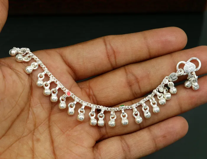 Bracelets 55 handmade solid sterling silver waved jingling bells noisy anklets excellent gifting baby foot bracelet charm kids jewelry ank358 TRIBAL ORNAMENTS