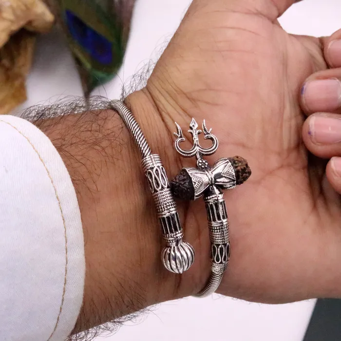 Bracelets 925 sterling handmade gorgeous Rudraksha beads shiva trident kada bahubali kada vintage designer kada bracelet unisex nsk82 TRIBAL ORNAMENTS