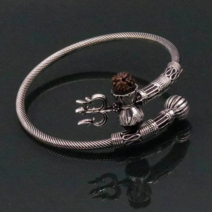 Bracelets 925 sterling handmade gorgeous Rudraksha beads shiva trident kada bahubali kada vintage designer kada bracelet unisex nsk82 TRIBAL ORNAMENTS