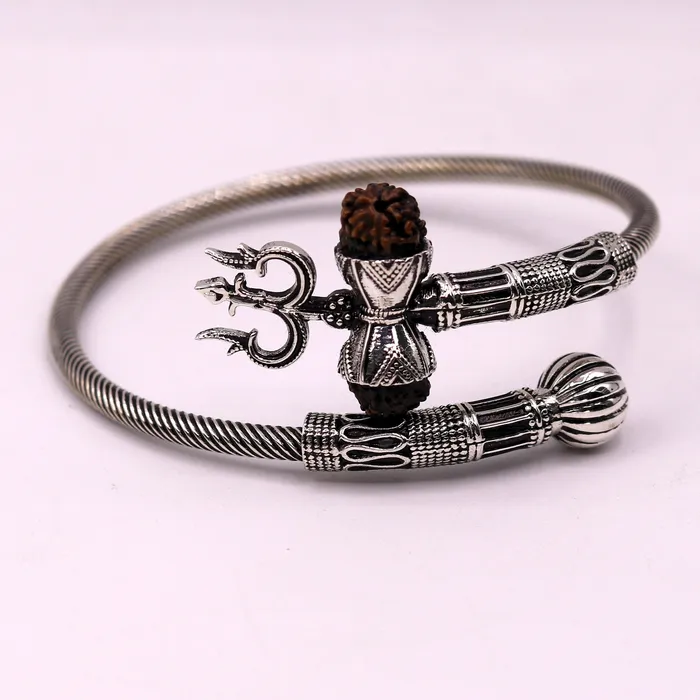 Bracelets 925 sterling handmade gorgeous Rudraksha beads shiva trident kada bahubali kada vintage designer kada bracelet unisex nsk82 TRIBAL ORNAMENTS