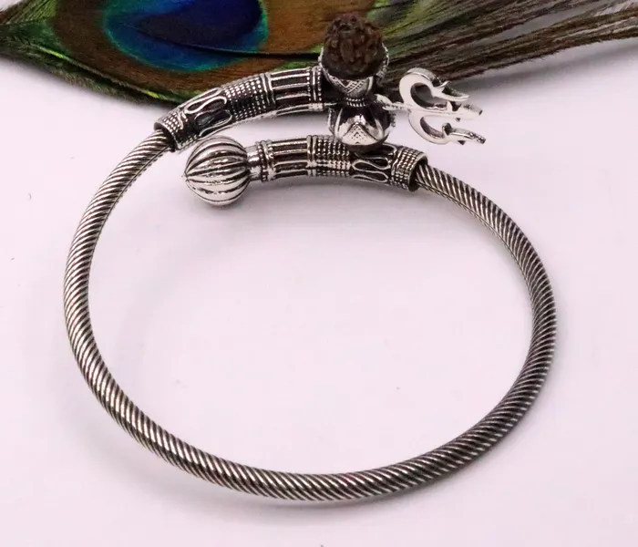 Bracelets 925 sterling handmade gorgeous Rudraksha beads shiva trident kada bahubali kada vintage designer kada bracelet unisex nsk82 TRIBAL ORNAMENTS