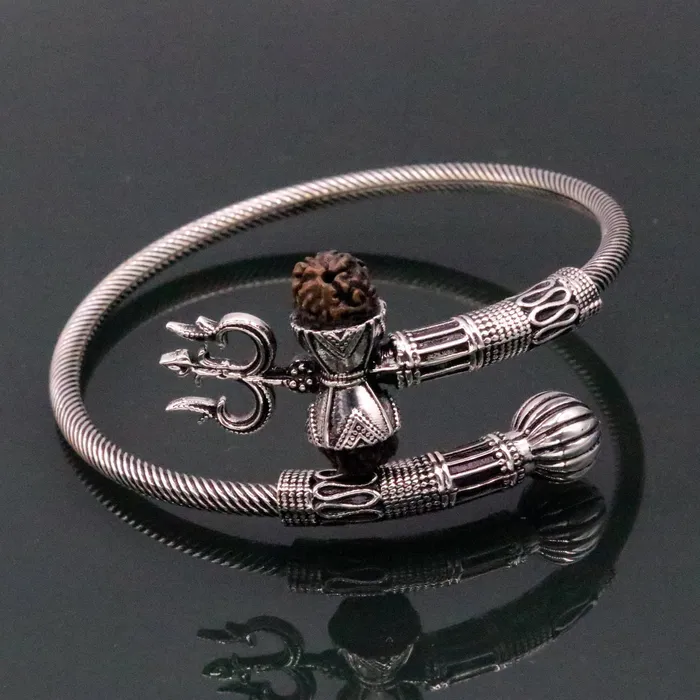 Bracelets 925 sterling handmade gorgeous Rudraksha beads shiva trident kada bahubali kada vintage designer kada bracelet unisex nsk82 TRIBAL ORNAMENTS