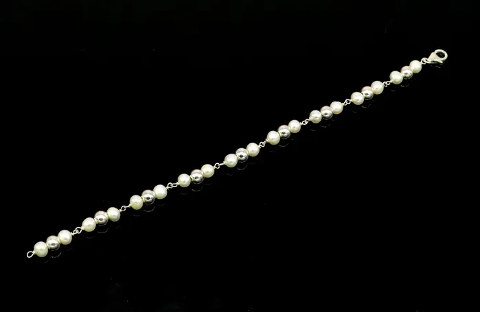 Bracelets 925 sterling silver handmade 55 mm round beads balls pearl bracelet fabulous customized 75long beaded bracelet stylish gift sbr212 TRIBAL ORNAMENTS