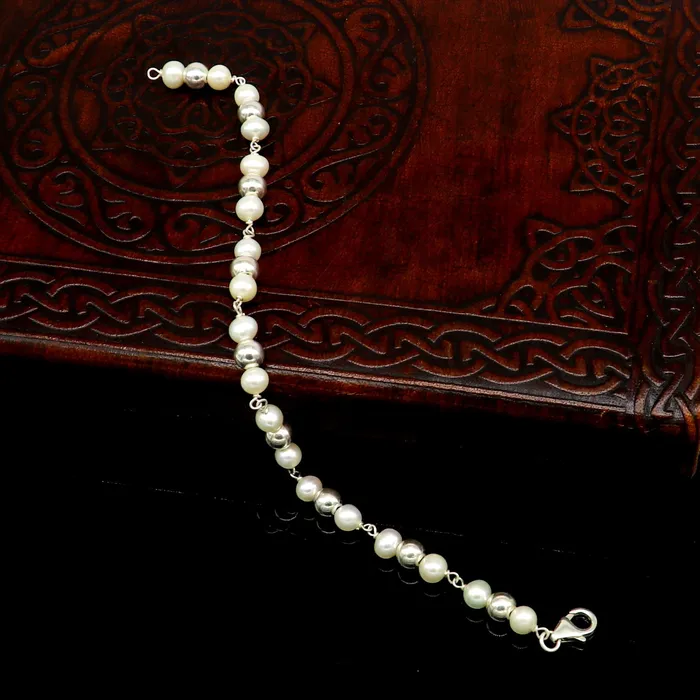 Bracelets 925 sterling silver handmade 55 mm round beads balls pearl bracelet fabulous customized 75long beaded bracelet stylish gift sbr212 TRIBAL ORNAMENTS
