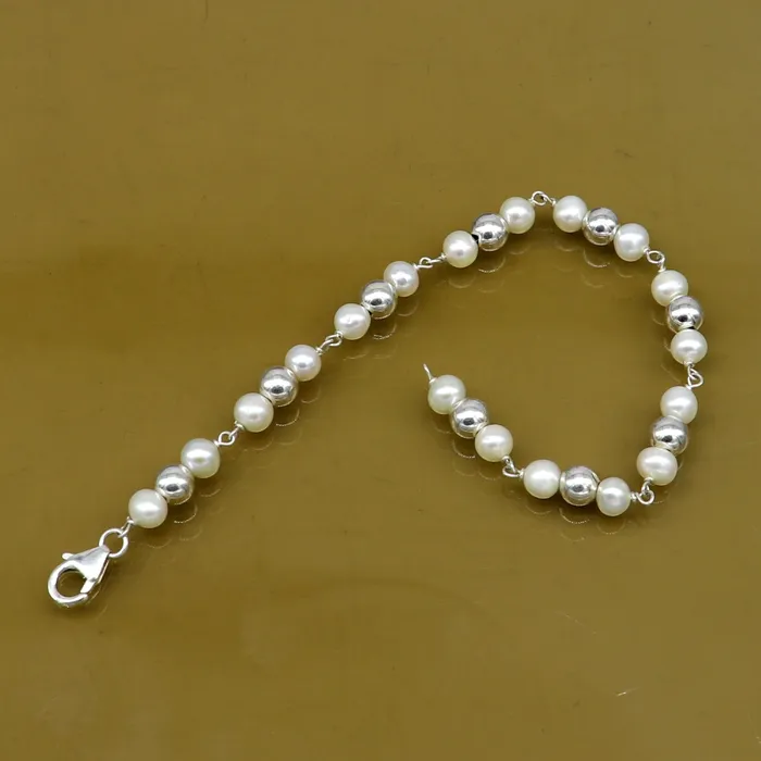 Bracelets 925 sterling silver handmade 55 mm round beads balls pearl bracelet fabulous customized 75long beaded bracelet stylish gift sbr212 TRIBAL ORNAMENTS