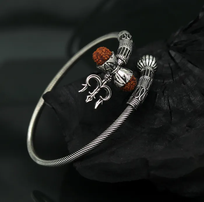 Bracelets 925 sterling silver handmade gorgeous customized lord shiva bangle bracelet excellent trident trishul with rudraksha unisex jewelry nssk17 TRIBAL ORNAMENTS