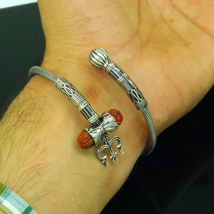 Bracelets 925 sterling silver handmade gorgeous customized lord shiva bangle bracelet excellent trident trishul with rudraksha unisex jewelry nssk17 TRIBAL ORNAMENTS