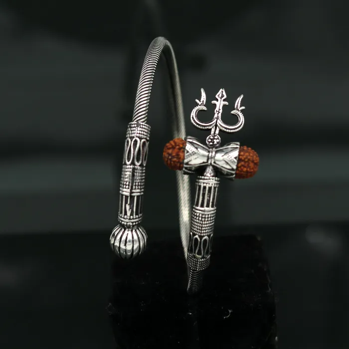 Bracelets 925 sterling silver handmade gorgeous customized lord shiva bangle bracelet excellent trident trishul with rudraksha unisex jewelry nssk17 TRIBAL ORNAMENTS