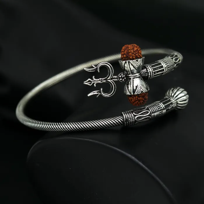 Bracelets 925 sterling silver handmade gorgeous customized lord shiva bangle bracelet excellent trident trishul with rudraksha unisex jewelry nssk17 TRIBAL ORNAMENTS