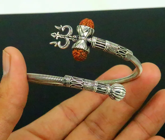 Bracelets 925 sterling silver handmade gorgeous customized lord shiva bangle bracelet excellent trident trishul with rudraksha unisex jewelry nssk17 TRIBAL ORNAMENTS