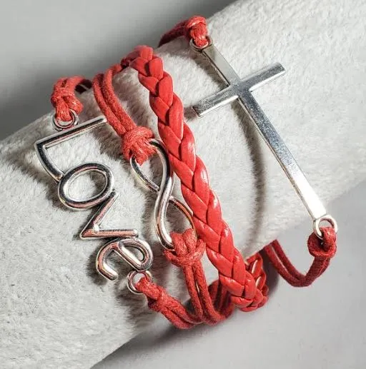 Bracelets alice B968 Red Cross Love Infinity Leather Bracelet