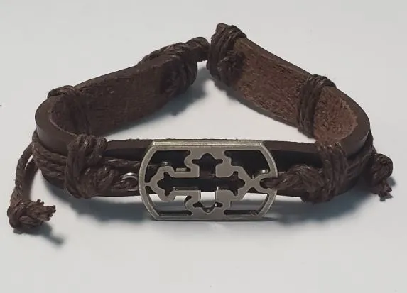 Bracelets POLLY B389 Brown Leather Cross Brown Cord Bracelet