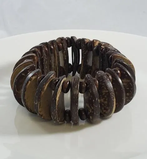 Bracelets Polly B430 Brown Wooden Disk Bead Bracelet