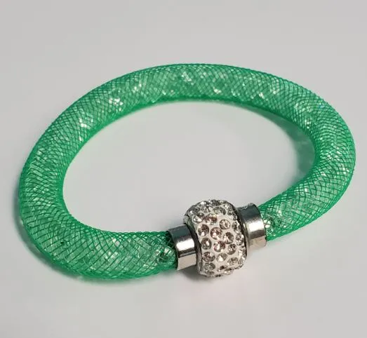 Bracelets POLLY B880 Green Mesh Filled Bracelet with Rhinestones