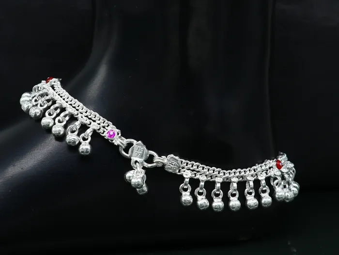 Bracelets TRIBAL ORNAMENTS 105 long handmade sterling silver gorgeous ankle bracelet wonderful noisy hanging bells charm anklets girls womens belly dance ank338