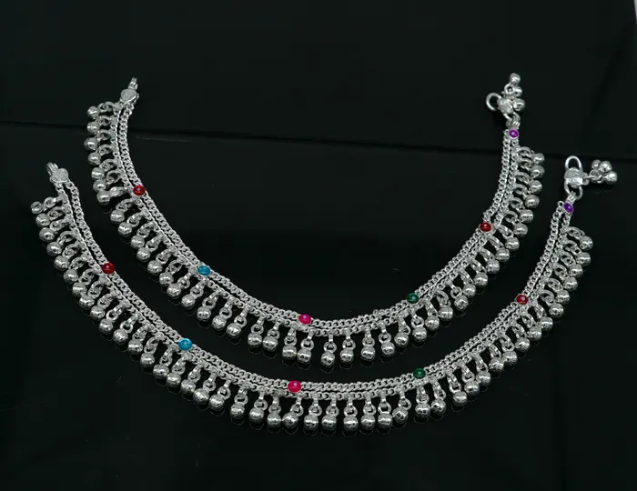Bracelets TRIBAL ORNAMENTS 105 long handmade sterling silver gorgeous ankle bracelet wonderful noisy hanging bells charm anklets girls womens belly dance ank338