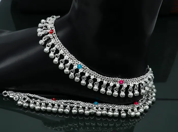 Bracelets TRIBAL ORNAMENTS 105 long handmade sterling silver gorgeous ankle bracelet wonderful noisy hanging bells charm anklets girls womens belly dance ank338