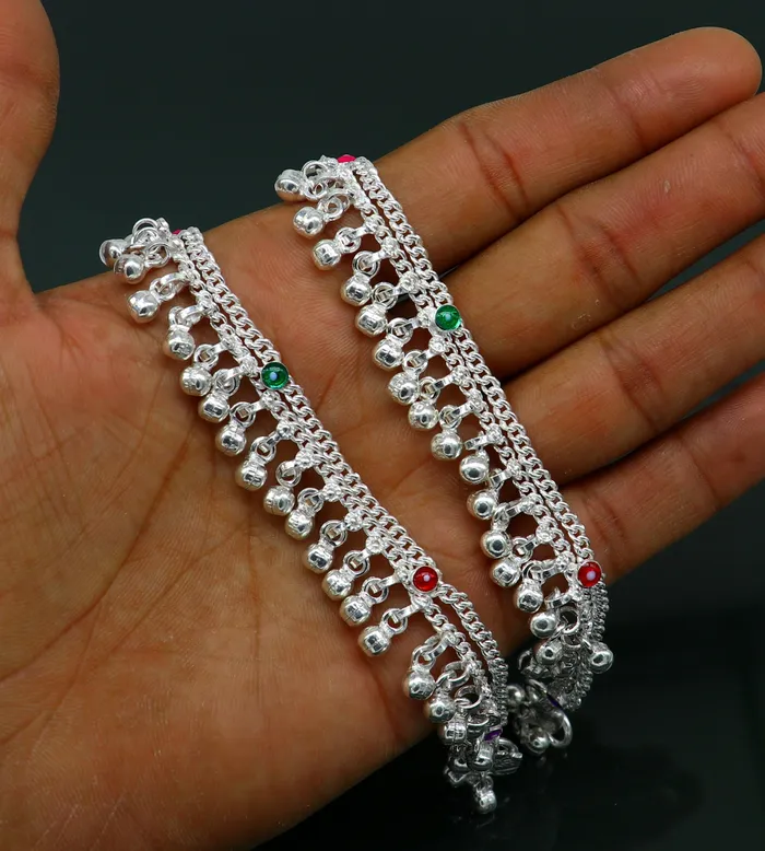 Bracelets TRIBAL ORNAMENTS 105 long handmade sterling silver gorgeous ankle bracelet wonderful noisy hanging bells charm anklets girls womens belly dance ank338