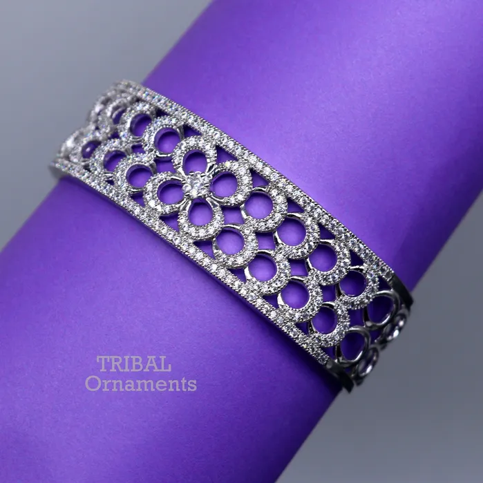 Bracelets TRIBAL ORNAMENTS 925 sterling silver handmade amazing cubic zircon stone adjustable cuff bangle bracelet kada customized girls jewelry cuff80
