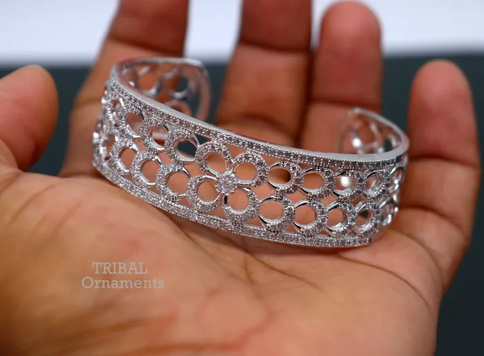 Bracelets TRIBAL ORNAMENTS 925 sterling silver handmade amazing cubic zircon stone adjustable cuff bangle bracelet kada customized girls jewelry cuff80