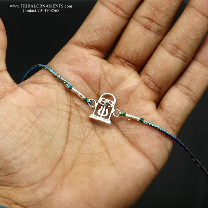 Bracelets TRIBAL ORNAMENTS 925 sterling silver handmade beautiful shivlingtrishul design Rakhi Bracelet amazing stylish gift for Rakshabandhan rk101