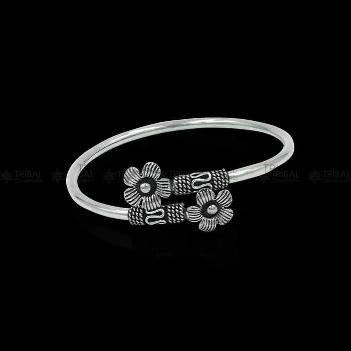 Bracelets TRIBAL ORNAMENTS 925 sterling silver handmade double flower design stylish kada bangle bracelet tribal jewelry nsk867 Bracelets TRIBAL ORNAMENTS 925 sterling silver handmade double flower design stylish kada bangle bracelet tribal jewelry nsk867