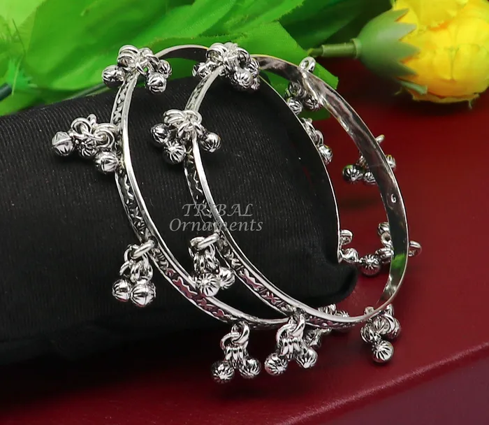 Bracelets TRIBAL ORNAMENTS 925 sterling silver handmade girls bangle bracelet unique gorgeous jingling bells drops excellent charm brides gifting jewelry ba177