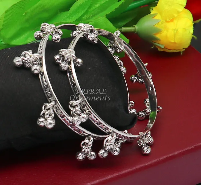 Bracelets TRIBAL ORNAMENTS 925 sterling silver handmade girls bangle bracelet unique gorgeous jingling bells drops excellent charm brides gifting jewelry ba177