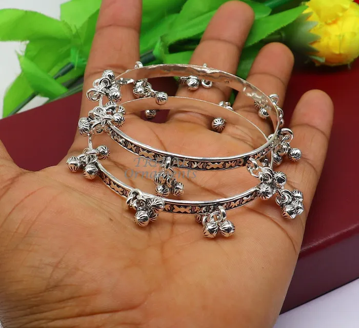 Bracelets TRIBAL ORNAMENTS 925 sterling silver handmade girls bangle bracelet unique gorgeous jingling bells drops excellent charm brides gifting jewelry ba177