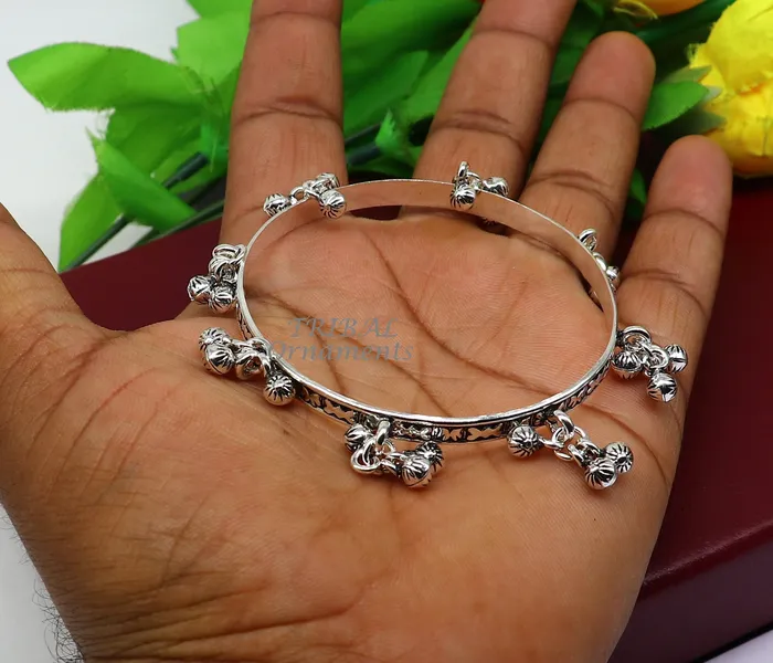 Bracelets TRIBAL ORNAMENTS 925 sterling silver handmade girls bangle bracelet unique gorgeous jingling bells drops excellent charm brides gifting jewelry ba177