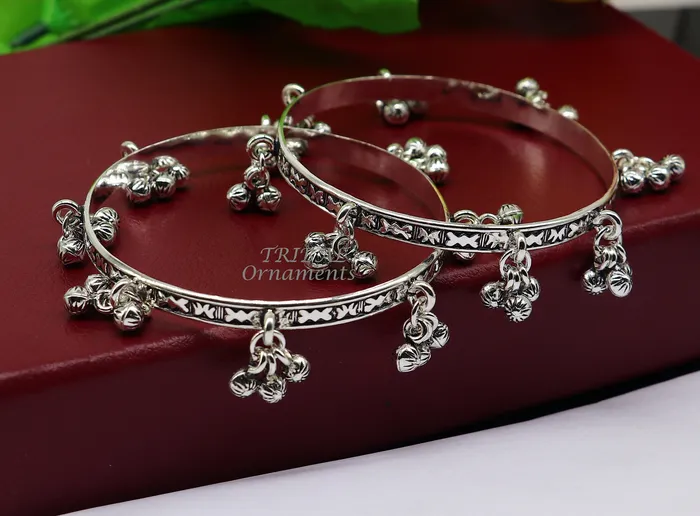 Bracelets TRIBAL ORNAMENTS 925 sterling silver handmade girls bangle bracelet unique gorgeous jingling bells drops excellent charm brides gifting jewelry ba177