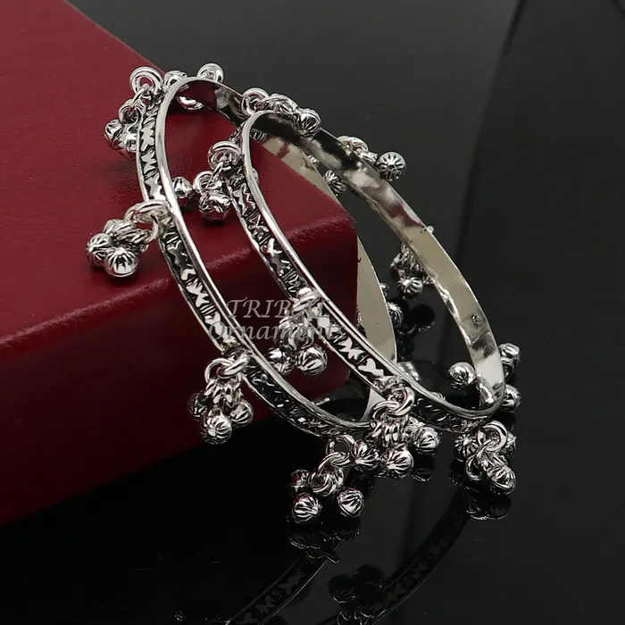 Bracelets TRIBAL ORNAMENTS 925 sterling silver handmade girls bangle bracelet unique gorgeous jingling bells drops excellent charm brides gifting jewelry ba177