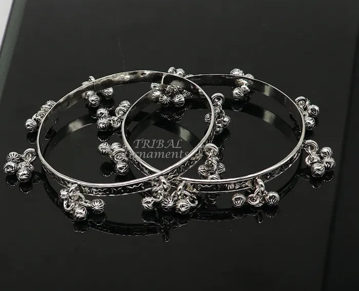 Bracelets TRIBAL ORNAMENTS 925 sterling silver handmade girls bangle bracelet unique gorgeous jingling bells drops excellent charm brides gifting jewelry ba177