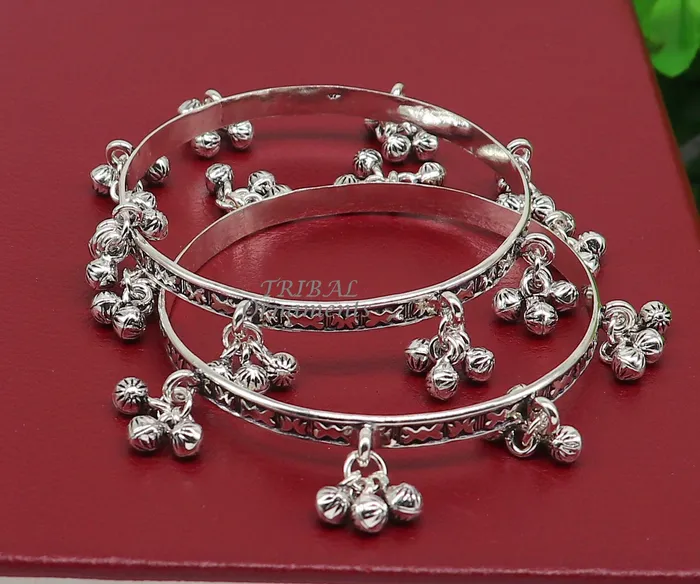 Bracelets TRIBAL ORNAMENTS 925 sterling silver handmade girls bangle bracelet unique gorgeous jingling bells drops excellent charm brides gifting jewelry ba177