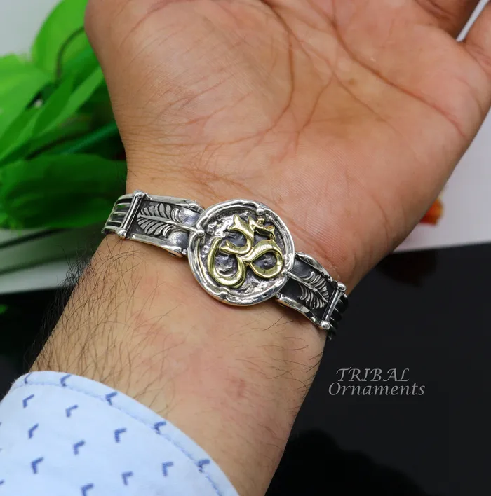 Bracelets TRIBAL ORNAMENTS 925 sterling silver vintage antique design handmade chitai work Aum design adjustable bangle bracelet kada customized jewelry cuff101