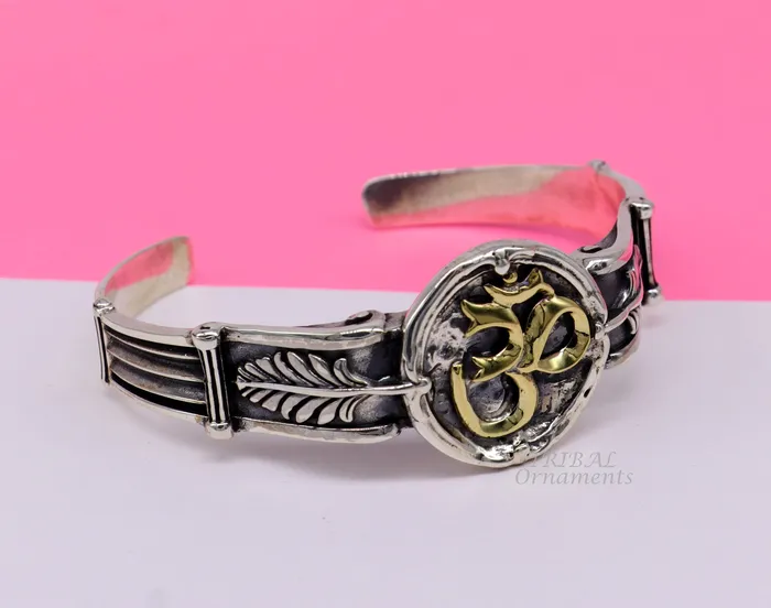 Bracelets TRIBAL ORNAMENTS 925 sterling silver vintage antique design handmade chitai work Aum design adjustable bangle bracelet kada customized jewelry cuff101