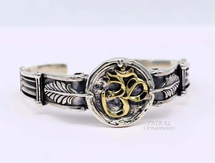 Bracelets TRIBAL ORNAMENTS 925 sterling silver vintage antique design handmade chitai work Aum design adjustable bangle bracelet kada customized jewelry cuff101
