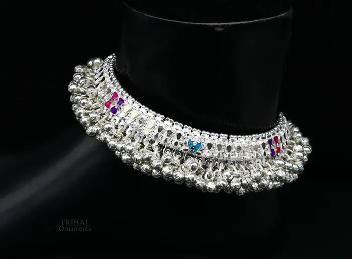 Bracelets TRIBAL ORNAMENTS Wonderful noisy jingling bells heavy solid silver anklet excellent foot charm bracelet amazing belly dance tribal jewelry india ank456 Bracelets TRIBAL ORNAMENTS Wonderful noisy jingling bells heavy solid silver anklet excellent foot charm bracelet amazing belly dance tribal jewelry india ank456