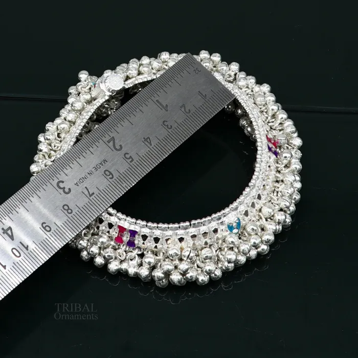 Bracelets TRIBAL ORNAMENTS Wonderful noisy jingling bells heavy solid silver anklet excellent foot charm bracelet amazing belly dance tribal jewelry india ank456