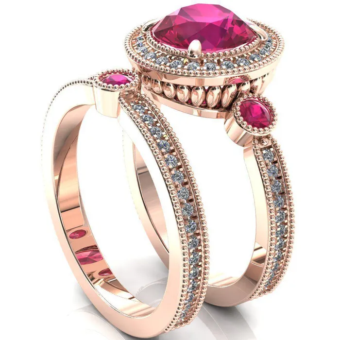 Brachium Round Ruby Bezel Milgrain Halo 34 Eternity Accent Diamond Ring Fire Brilliance Rings