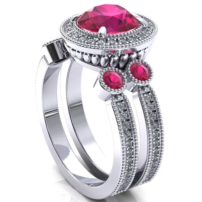 Brachium Round Ruby Bezel Milgrain Halo 34 Eternity Accent Diamond Ring Fire Brilliance Rings