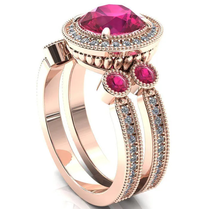 Brachium Round Ruby Bezel Milgrain Halo 34 Eternity Accent Diamond Ring Fire Brilliance Rings