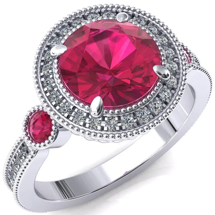 Brachium Round Ruby Bezel Milgrain Halo 34 Eternity Accent Diamond Ring Fire Brilliance Rings